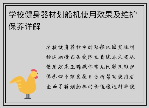 学校健身器材划船机使用效果及维护保养详解